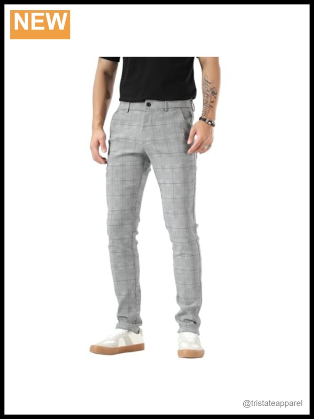 Skinny Plaid Dress Pants Stretch Nylon Blend Chino Trousers